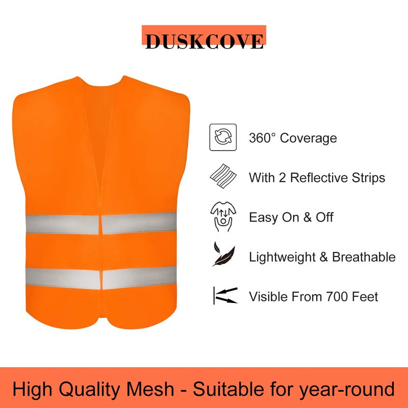 DUSKCOVE سترات أمان عالية الوضوح من DUSKCOVE عبوة 10 مع 2 شريط عاكس عالي الوضوح للرجال والنساء - سترات بناء برتقالية نيون لأعمال المرور، الجري، المسح، وحراس الأمن - Image 2